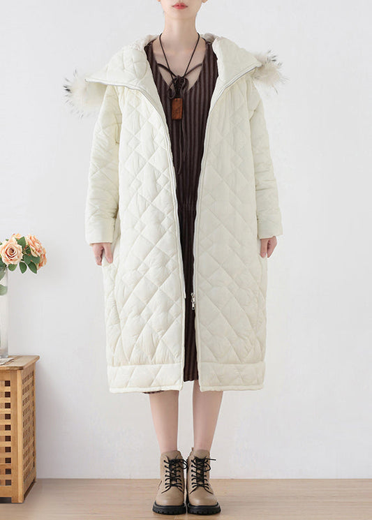  White Fur Collar Zippered Thick Hooded Parka Winter - Down Jackets - DYAVOR® 