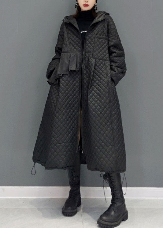  Women Black Hooded Pockets Fine Cotton Filled Witner Coat Winter - Down Jackets - DYAVOR® 
