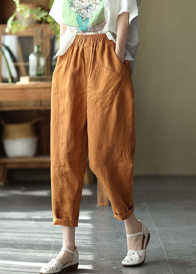  Women Caramel High Waist Solid Color Linen Harem Pants Summer - Crop Pants - DYAVOR® 
