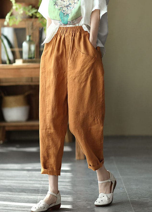  Women Caramel High Waist Solid Color Linen Harem Pants Summer - Crop Pants - DYAVOR® 