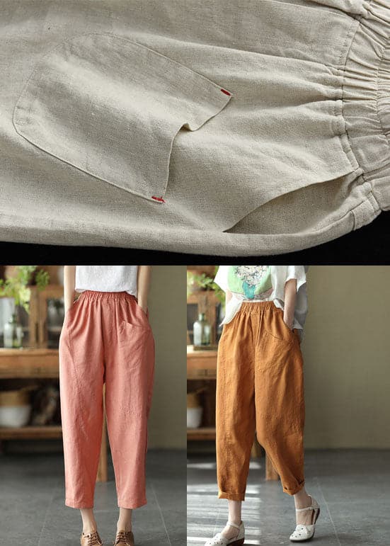  Women Caramel High Waist Solid Color Linen Harem Pants Summer - Crop Pants - DYAVOR® 