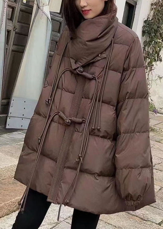  Women Chocolate Scarf Collar Oversized Tassel Duck Down Down Coats Winter - Down Jackets - DYAVOR® 