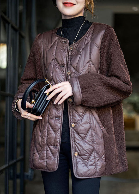  Women Chocolate Teddy Faux Fur Patchwork Fine Cotton Filled Puffer Jacket Winter - Down Jackets - DYAVOR® 