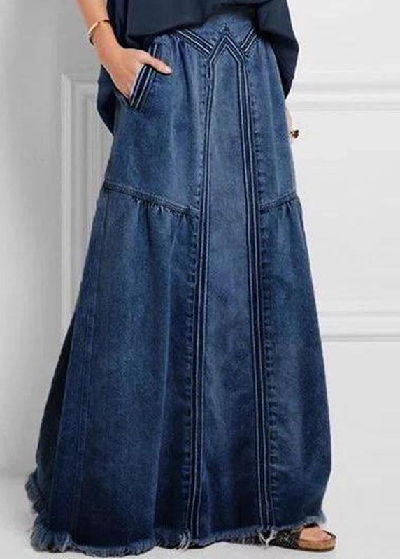  Women Distressed Solid Color Elastic Waist Loose Denim Skirt With Pocket - Skirts - DYAVOR® 