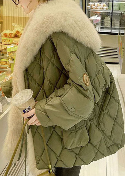 Women Green Fur Collar Oversized Duck Down Puffers Jackets Winter - Down Jackets - DYAVOR® 