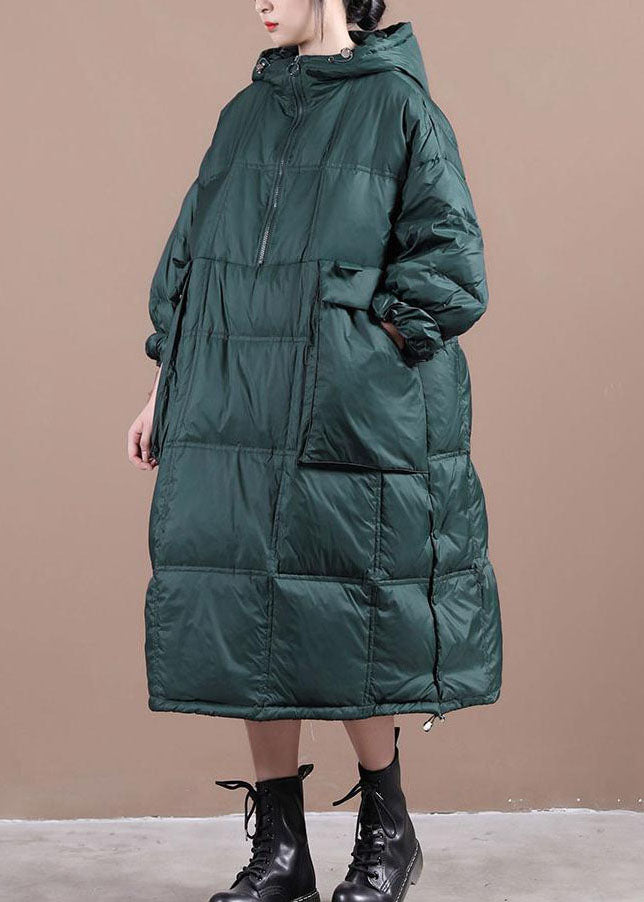 Women Green Hooded drawstring Fine Cotton Filled Winter Coat