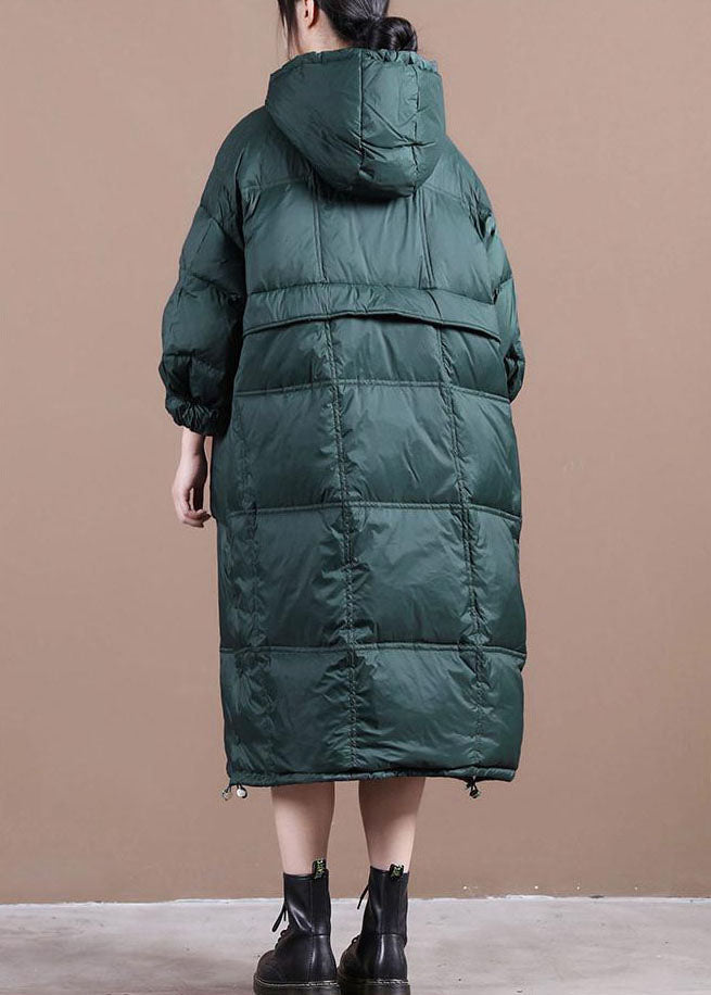 Women Green Hooded drawstring Fine Cotton Filled Winter Coat