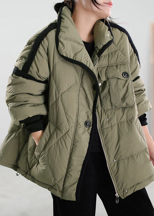  Women Green Patchwork Pockets Duck Down Winter - Down Jackets - DYAVOR® 