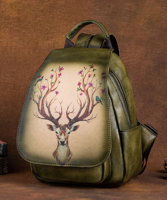  Women Green Print Paitings Calf Leather Backpack Bag - Backpack Bag - DYAVOR® 