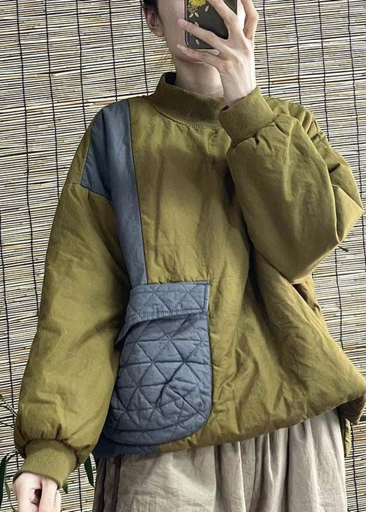  Women Green Stand Collar Pocket Patchwork Fine Cotton Filled Parkaer Winter - Down Jackets - DYAVOR® 