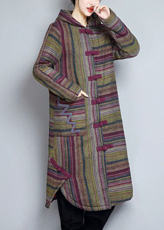 Women Khaki Hooded Pockets Striped Fine Cotton Filled Women Witner Coats - Down Jackets - DYAVOR® 