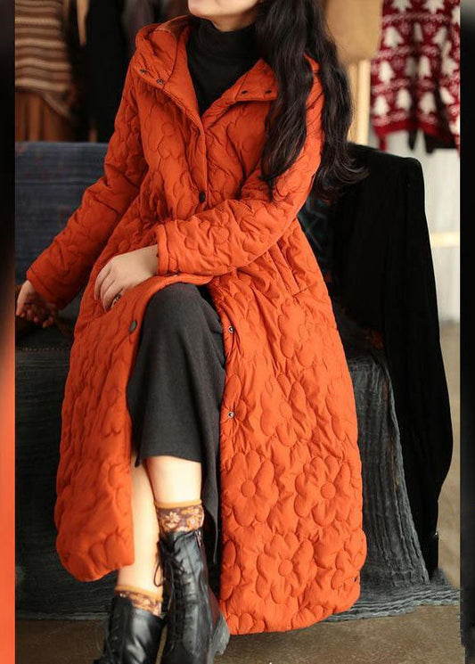 Women Orange Hooded Solid Color Fine Cotton Filled Puffers Jackets Winter - Down Jackets - DYAVOR® 