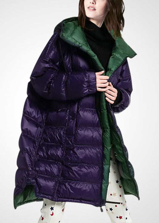  Women Purple Hooded Zippered Duck Down Puffer Coat Winter - Down Jackets - DYAVOR® 