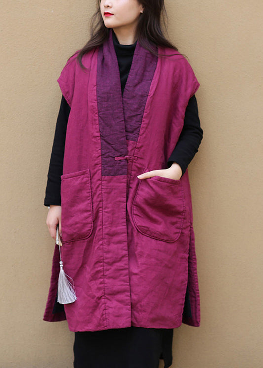  Women Red V Neck Warm Fleece Side Open Button Waistcoat Winter - Down Jackets - DYAVOR® 