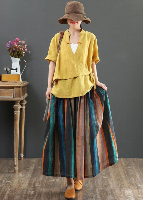  Women Striped A Line Retro Print Skirts Linen - Skirts - DYAVOR® 