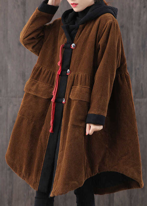  Women Tea Green hooded Button Pockets Patchwork Winter Cotton Parka Long sleeve Coat - Down Jackets - DYAVOR® 