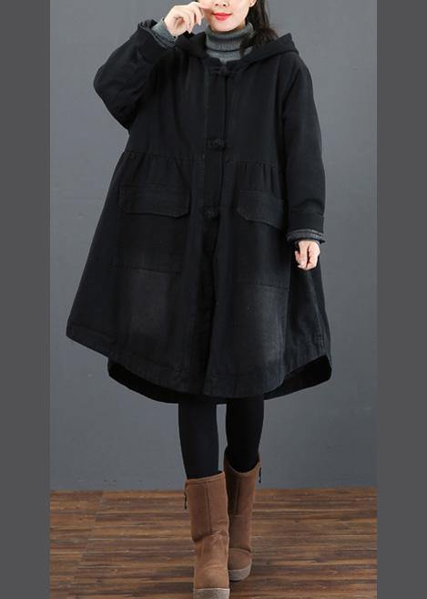 Women black  clothes Fashion Ideas hooded large hem coat