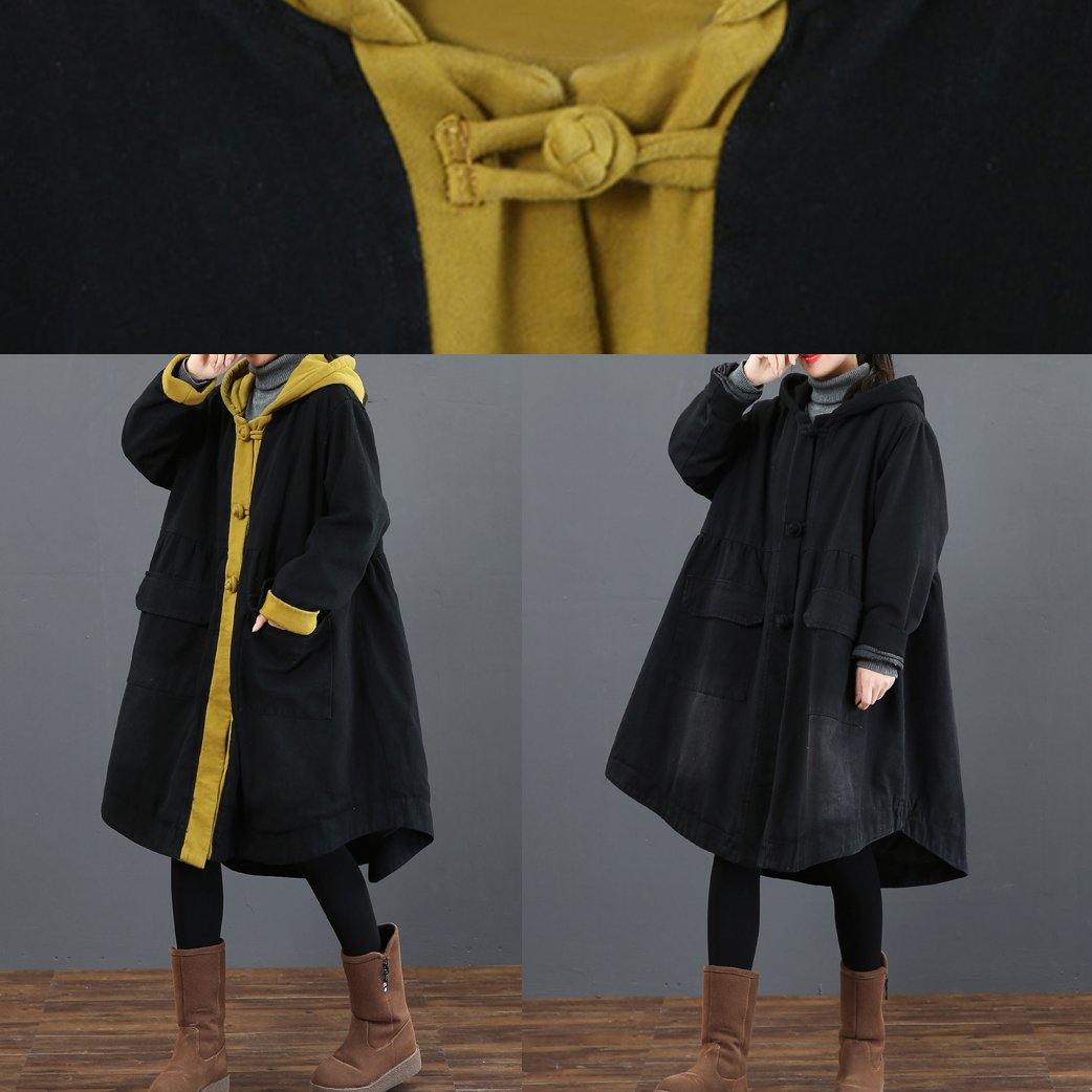 Women black  clothes Fashion Ideas hooded large hem coat
