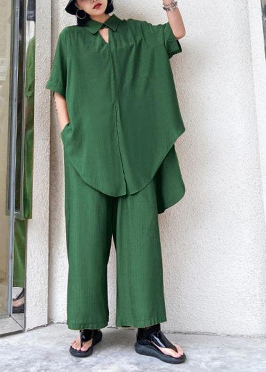  Women's retro plus size was thin and windy and wide-leg pants green two-piece suit - Summer Dress Long - DYAVOR® 