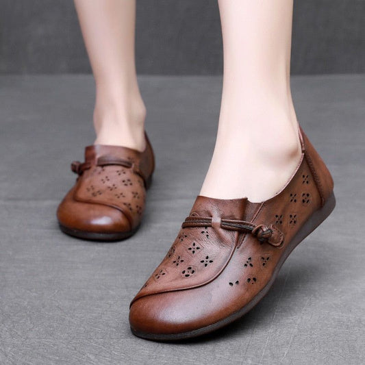 Women's Casual Shoes GCSK19 Leather Flats Comfortable Handmade Sandals