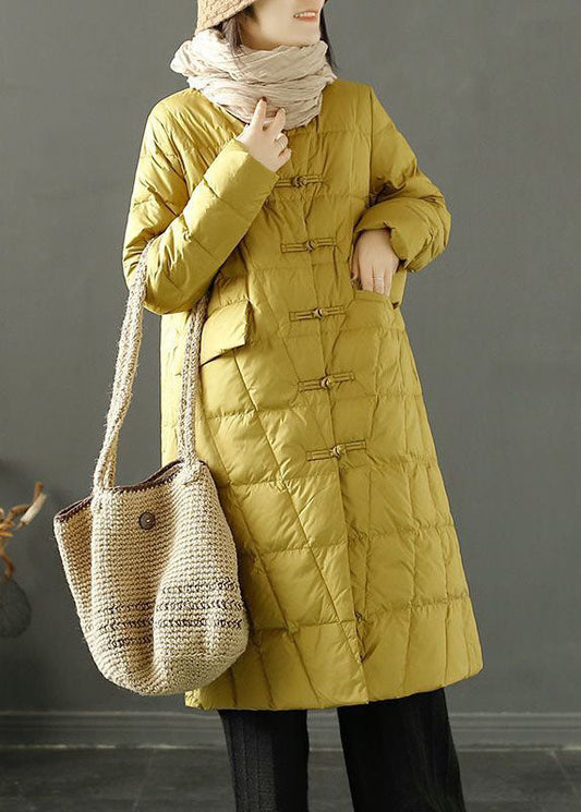  Yellow Duck Down Puffer Jacket Stand Collar Oriental Button Winter - Down Jackets - DYAVOR® 