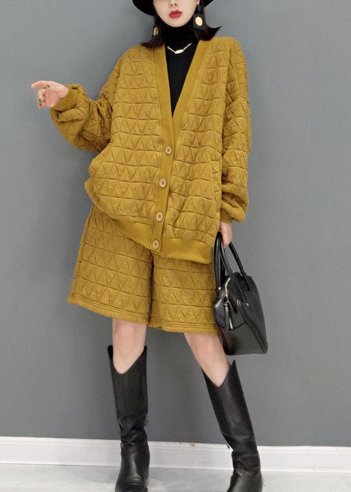  Yellow Fine Cotton Filled Loose Two Pieces Set button Winter - Down Jackets - DYAVOR® 