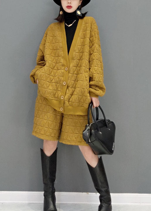  Yellow Fine Cotton Filled Loose Two Pieces Set button Winter - Down Jackets - DYAVOR® 