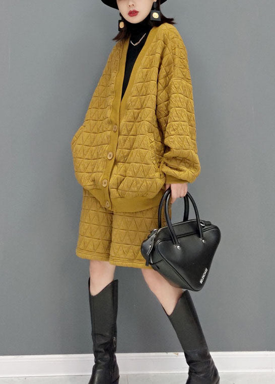  Yellow Fine Cotton Filled Loose Two Pieces Set button Winter - Down Jackets - DYAVOR® 