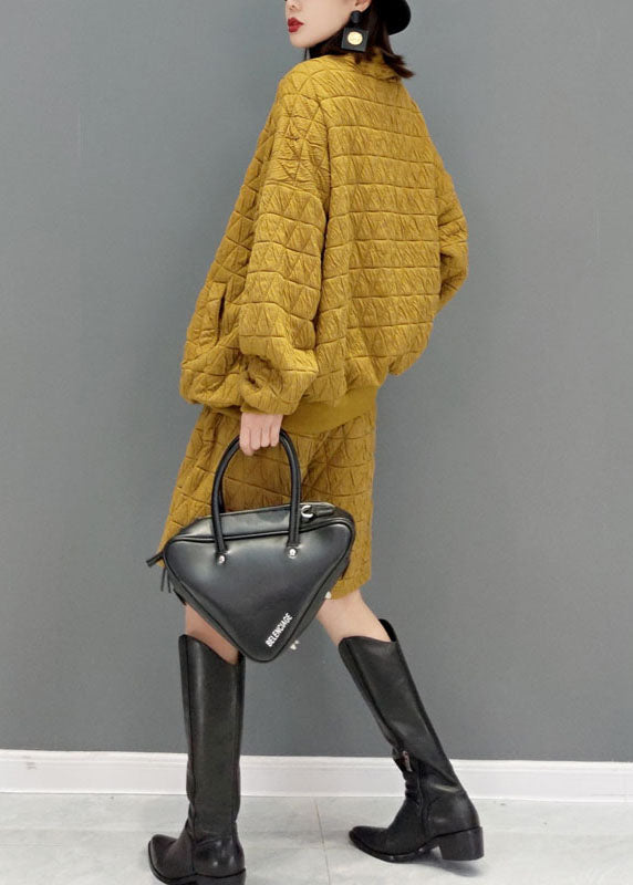  Yellow Fine Cotton Filled Loose Two Pieces Set button Winter - Down Jackets - DYAVOR® 