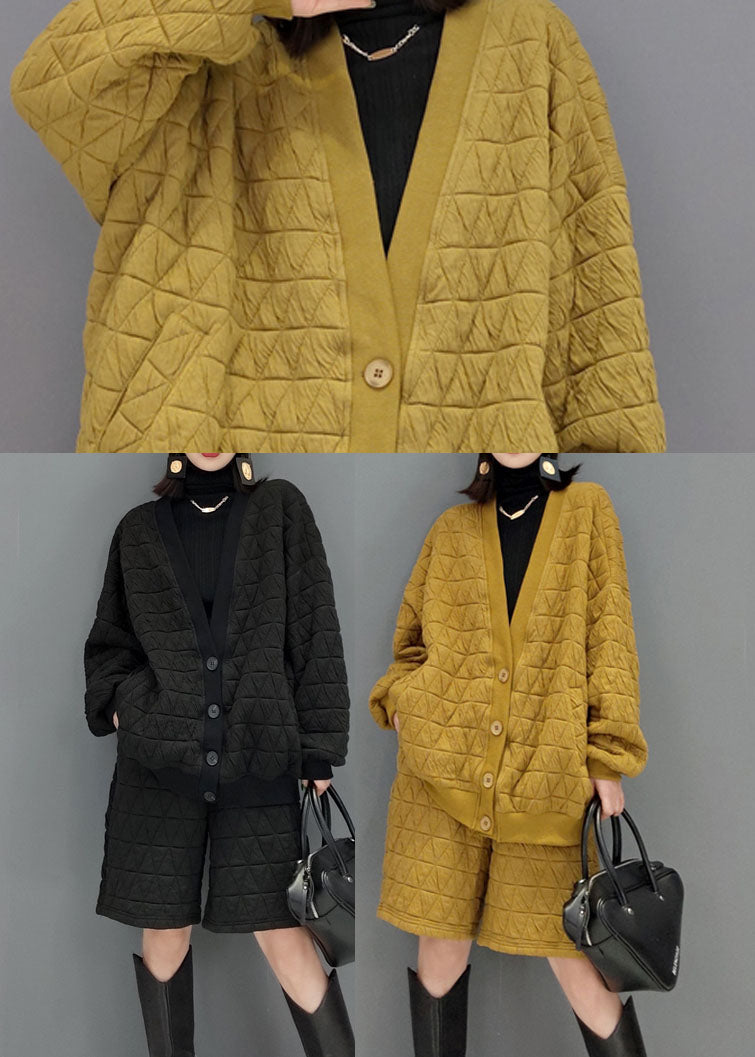  Yellow Fine Cotton Filled Loose Two Pieces Set button Winter - Down Jackets - DYAVOR® 