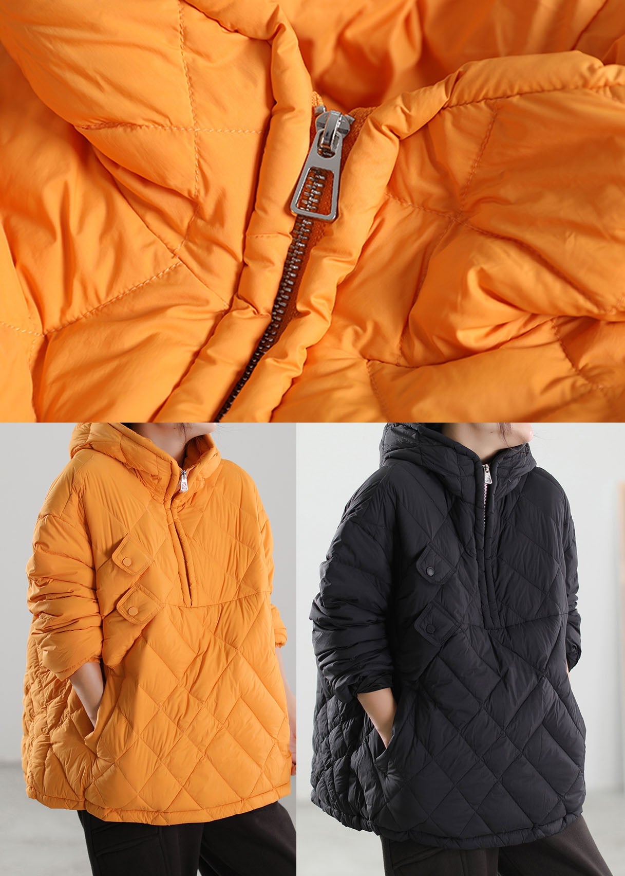  Yellow Pockets Duck Down Puffers Jackets Zip Up Winter - Down Jackets - DYAVOR® 