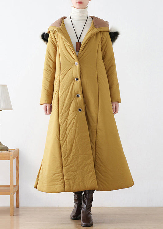  Yellow Side Open Hooded Long Parka Winter - Down Jackets - DYAVOR® 