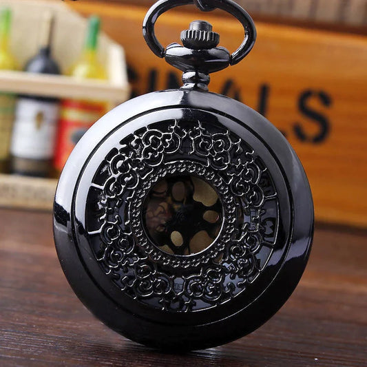  Antique Retro Fashion Unisex Black Hollow Round Glass Case Pocket FOB Watch - Unisex Style Watches - DYAVOR® 