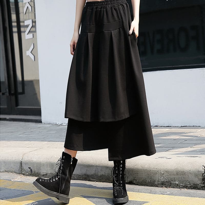  baggy black cotton shift skirt plus size holiday skirt elastic waist baggy New asymmetrical design autumn skirt -  - DYAVOR® 