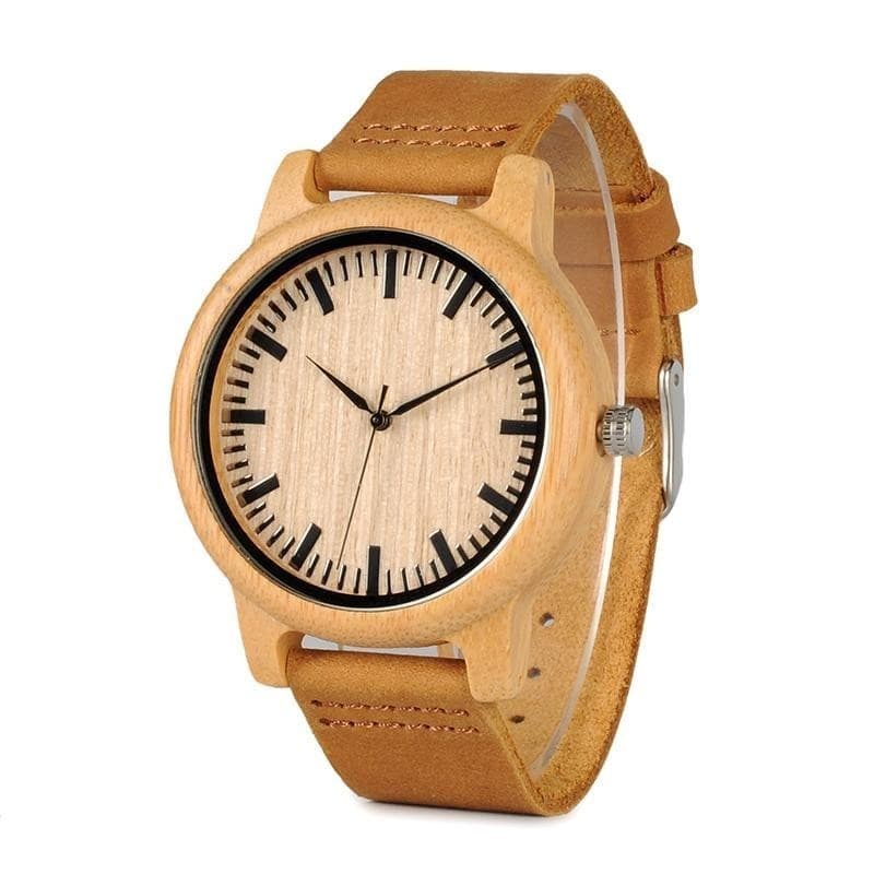 Bamboo Wood Quartz Watch with Scale Soft Leather Straps for Men & Women