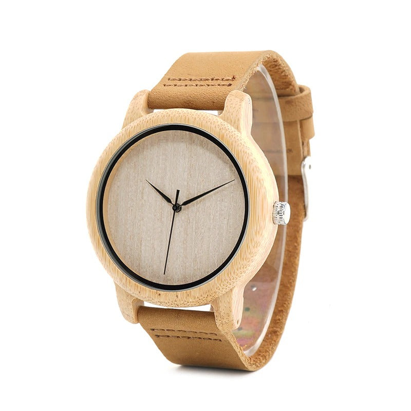 Bamboo Wood Quartz Watch with Scale Soft Leather Straps for Men & Women