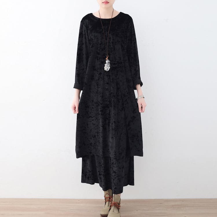  black two pieces autumn oversize corduroy pullover with cozy wide leg pants -  - DYAVOR® 