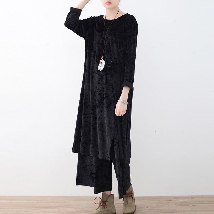  black two pieces autumn oversize corduroy pullover with cozy wide leg pants -  - DYAVOR® 