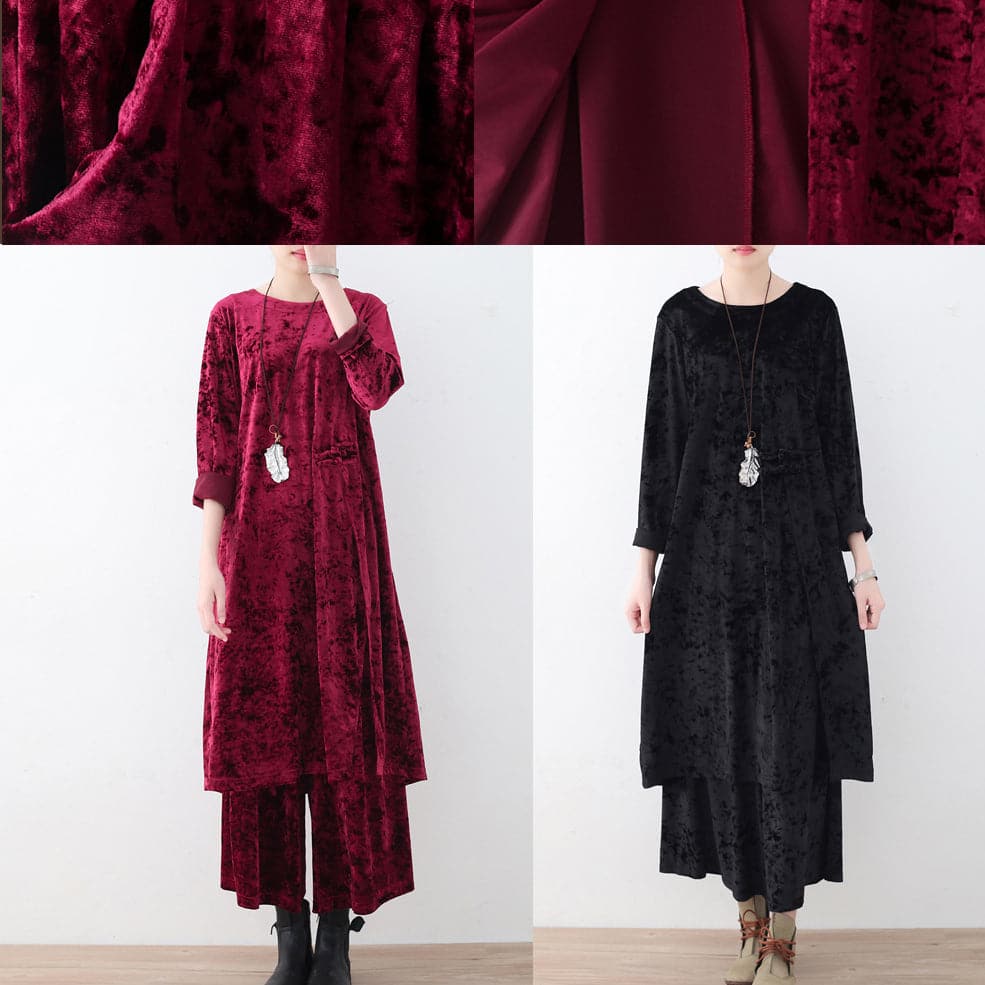  black two pieces autumn oversize corduroy pullover with cozy wide leg pants -  - DYAVOR® 