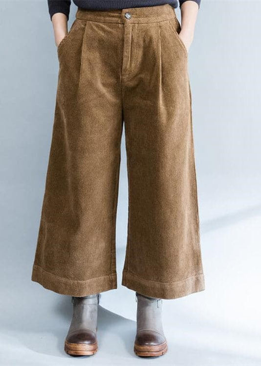  brown stylish warm cotton corduroy wide leg pants vintage casual trousers -  - DYAVOR® 
