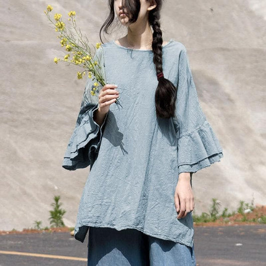  Butterfly Sleeve Cotton Linen Shirt -  - DYAVOR® 