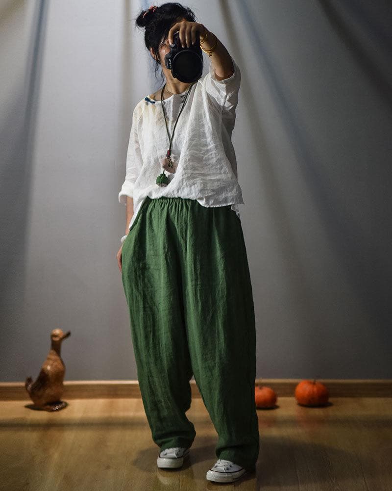  Elastic Waist Linen Trousers | Hippie -  - DYAVOR® 