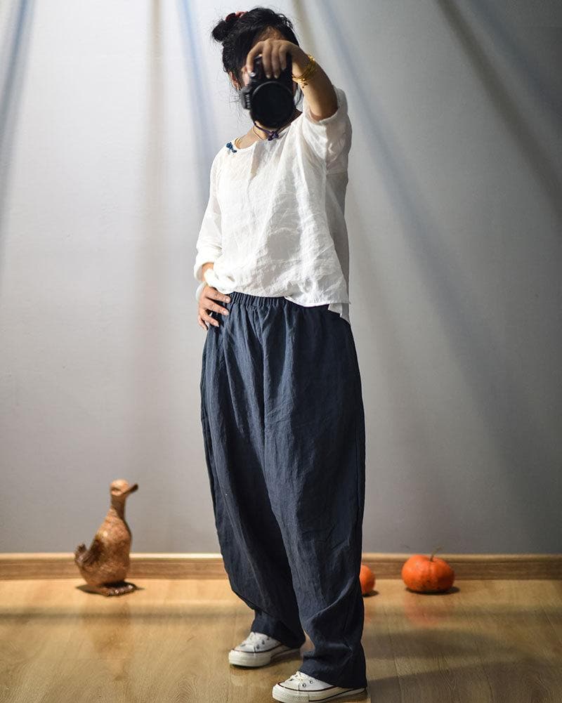  Elastic Waist Linen Trousers | Hippie -  - DYAVOR® 