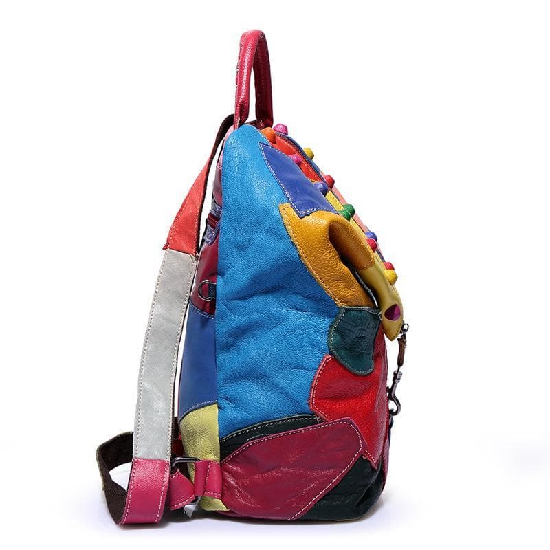 Genuine Leather Patchwork Backpack Purse