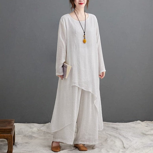  Evania Asymmetrical Shirt With Palazzo Pants | Zen - 2 piece zen outfit - DYAVOR® 