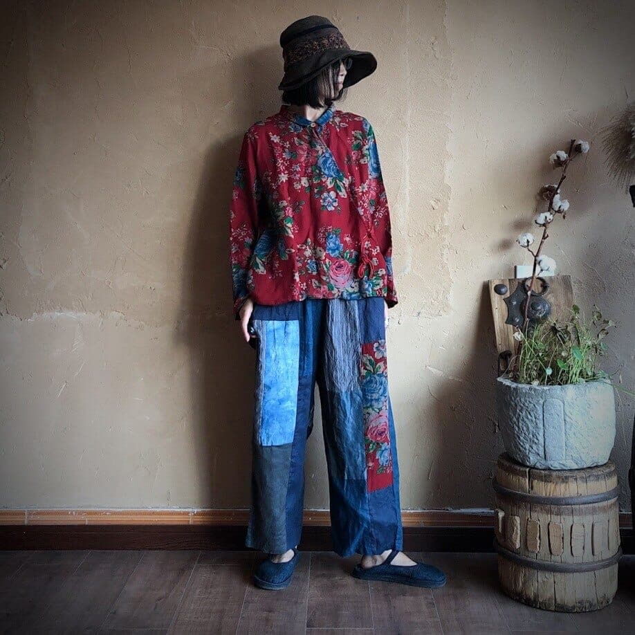  Floral Patchwork Cotton Linen Pants - Harem Pants - DYAVOR® 