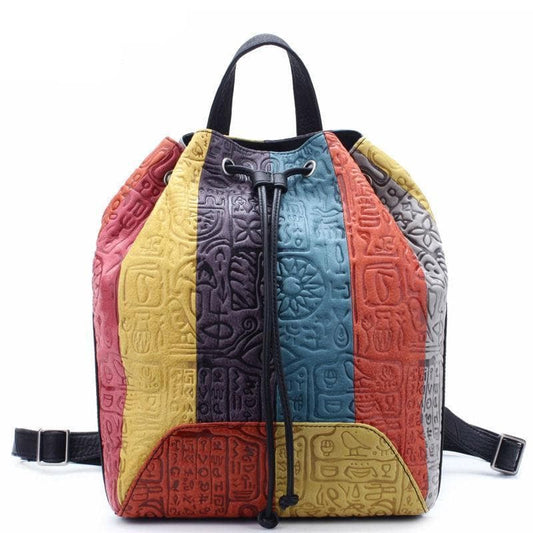 Colorful Leather Embossed String Backpack