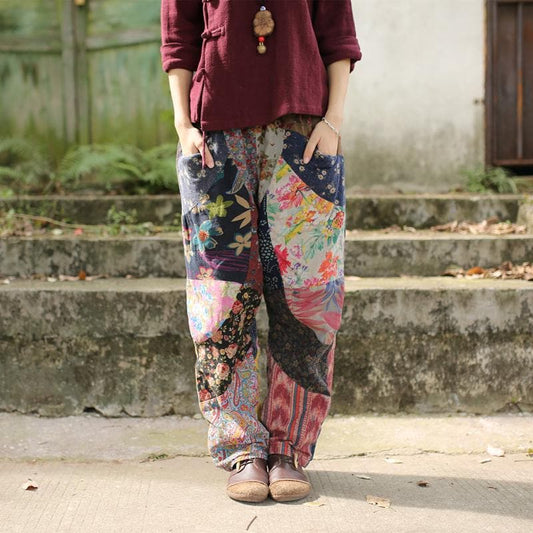  Floral Patchwork Linen Hippie Pants -  - DYAVOR® 