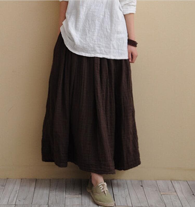  Vintage Cotton Linen Pleated Skirt - Skirts - DYAVOR® 