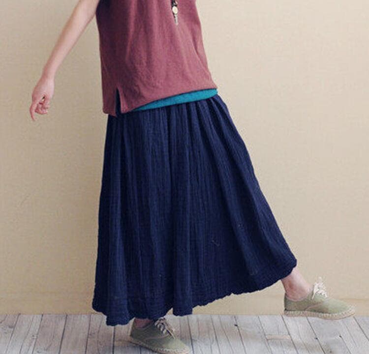  Vintage Cotton Linen Pleated Skirt - Skirts - DYAVOR® 